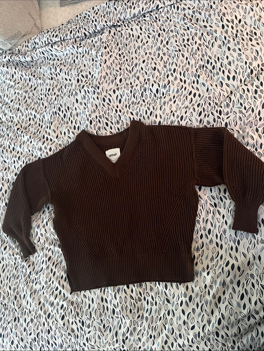 aerie Brown Ribbed V-Neck Sweater